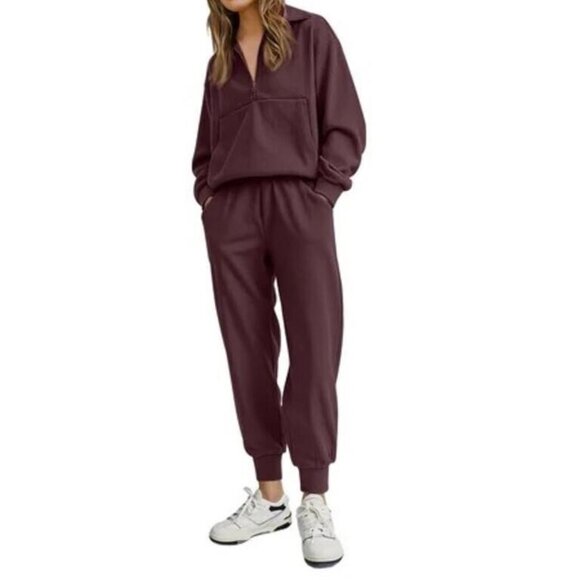 Womens 2 Piece Outfits Long Sleeve Half Zip Sweatsuits with Pockets Pullover Lou - Picture 2 of 4